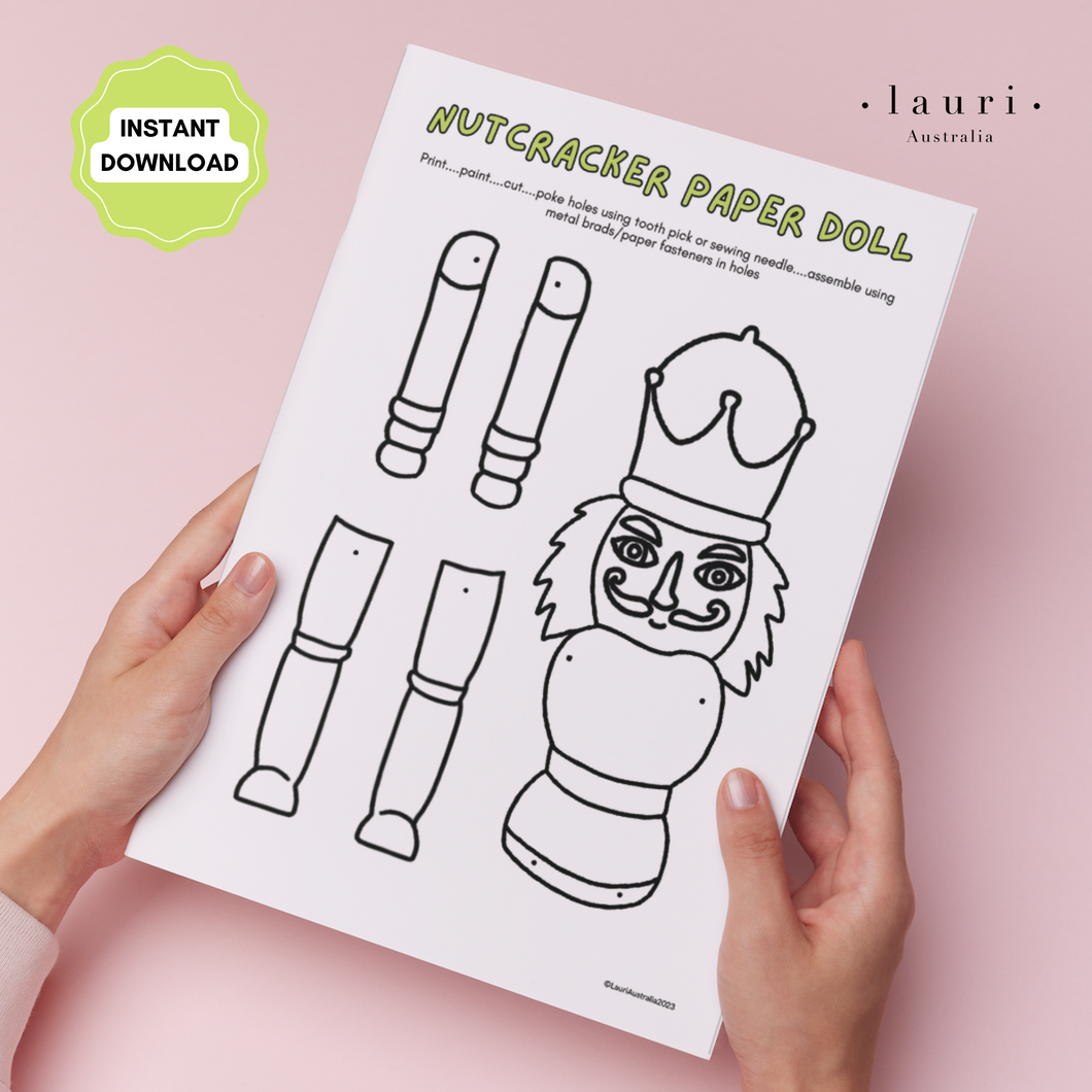 Nutcracker Paper Doll for Kids DIY Christmas Advent Calendar - Digital Download Only (print at home)