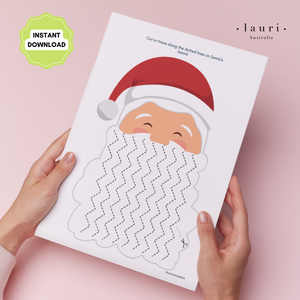 Santa Beard Cutting or Tracing Pre-writing Activity for Kids DIY Christmas Advent Calendar - Digital Download Only (print at home)