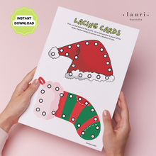 Load image into Gallery viewer, Christmas Lacing Cards Activity Print Out Sheet for Kids DIY Advent Calendar - Digital Download Only (print at home)
