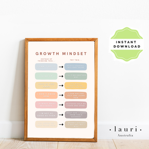 Boho Growth Mindset Poster for Kids -  Social Emotional Learning - DIGITAL DOWNLOAD -