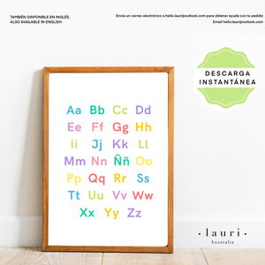 Spanish Bright Alphabet Poster - Póster Brillante del Alfabeto para Guardería y Aula DESCARGA DIGITAL