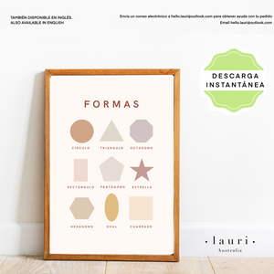 Spanish Muted Boho Shapes Poster - Cartel de Formas Boho Suaves para Guardería y Aula DESCARGA DIGITAL