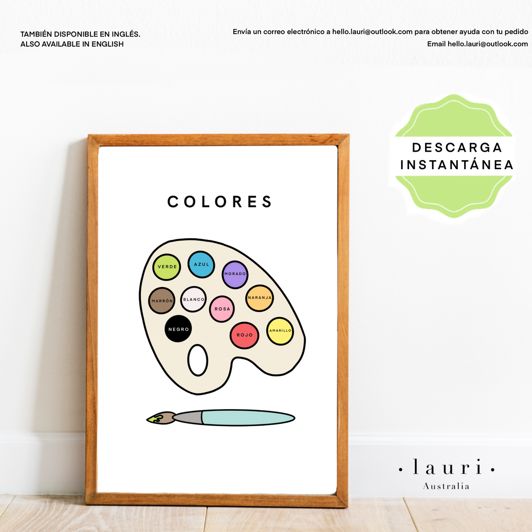 Spanish Bright Colours Poster - Cartel de colores brillantes para guardería y aula DESCARGA DIGITAL