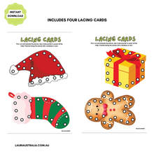Load image into Gallery viewer, Christmas Lacing Cards Activity Print Out Sheet for Kids DIY Advent Calendar - Digital Download Only (print at home)

