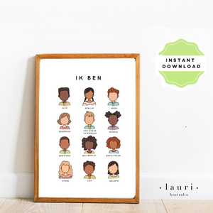 Dutch Affirmations Poster - Positieve affirmaties voor kinderen poster - DIGITALE DOWNLOAD afdrukbaar - Diverse gezichten