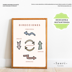 Spanish Boho Directions Poster for Kids - Cartel de direcciones Boho para guardería y aula de niños DESCARGA DIGITAL