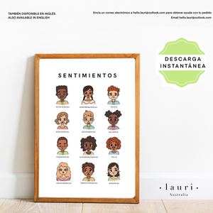 Spanish Feelings Poster - Cartel de sentimientos para Child's Calming Corner DESCARGA DIGITAL Imprimir
