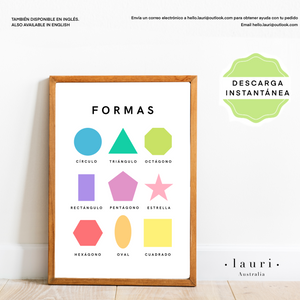 Spanish Bright Shapes Poster - Póster de Formas Brillantes para Guardería y Aula DESCARGA DIGITAL