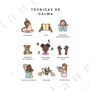 Spanish Calming Techniques for Kids Poster - Póster de Técnicas de Calma para Niños - Impresión para el Rincón Tranquilo - DESCARGA DIGITAL Imprimible