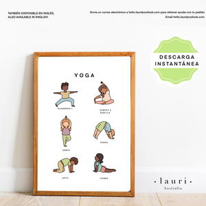 Spanish Yoga for Kids Poster -Póster de Yoga para Niños: Impresión para el Rincón de Calma - DESCARGA DIGITAL Imprimible