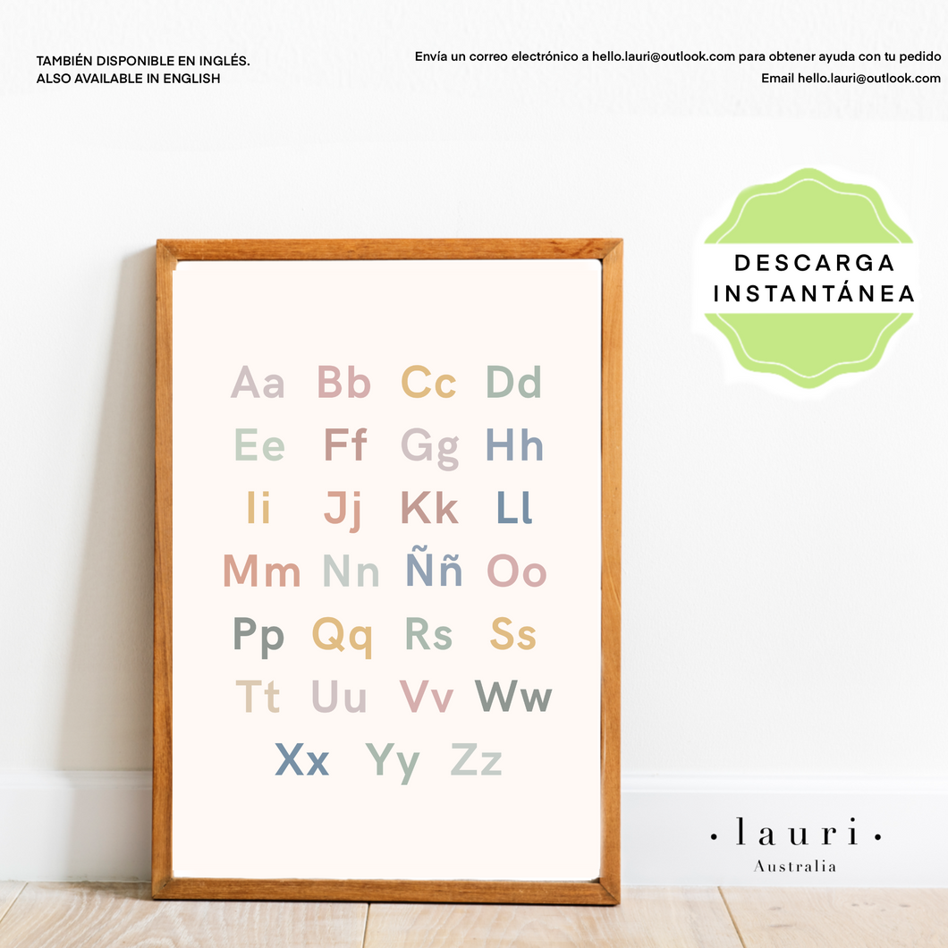 Spanish Boho Muted Alphabet Poster - Póster digital descargable del alfabeto boho suave para el aula de niños