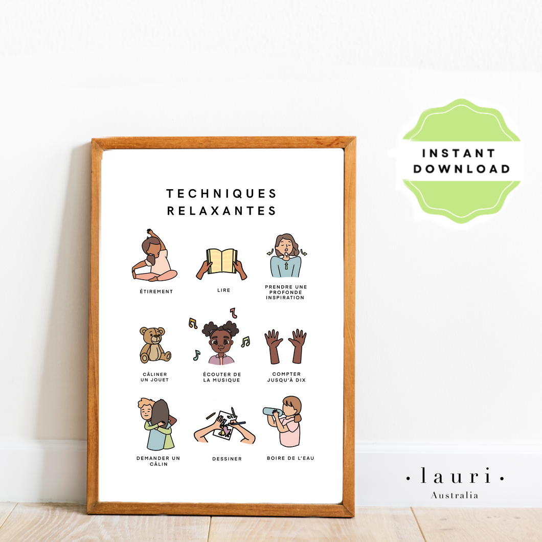 French Techniques relaxantes - French Calming Tenchninques Poster - Lauri Australia- DIGITAL DOWNLOAD Printable