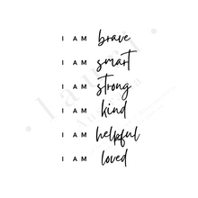 Load image into Gallery viewer, This simple, minimalistic affirmations digital download poster is designed to inspire and motivate kids of all ages with positive affirmations about themselves. Daily affirmations are great to create positive self esteem within children and help them to understand “I am enough” using bright and colourful rainbow tones sold by. Lauri Australia
