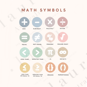 This is a digital download poster of a bright rainbow maths symbols chart which is perfect for Montessori inspired homeschool classrooms, playrooms and childrens toddler nurseries or bedrooms too. At Lauri Australia we offer a huge range of educational posters and wall art designs, featuring both boho muted tones and bright rainbow colours. We offer shapes posters, alphabet prints, animal alphabet vegan leather posters, positive affirmations for kids
