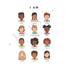 Load image into Gallery viewer, This simple, minimalistic affirmations digital download poster is designed to inspire and motivate kids of all ages with positive affirmations about themselves. Daily affirmations are great to create positive self esteem within children and help them to understand “I am enough” using bright and colourful rainbow tones sold by. Lauri Australia This poster uses a variety of skin tones for inclusivity and diversity for all children and families.
