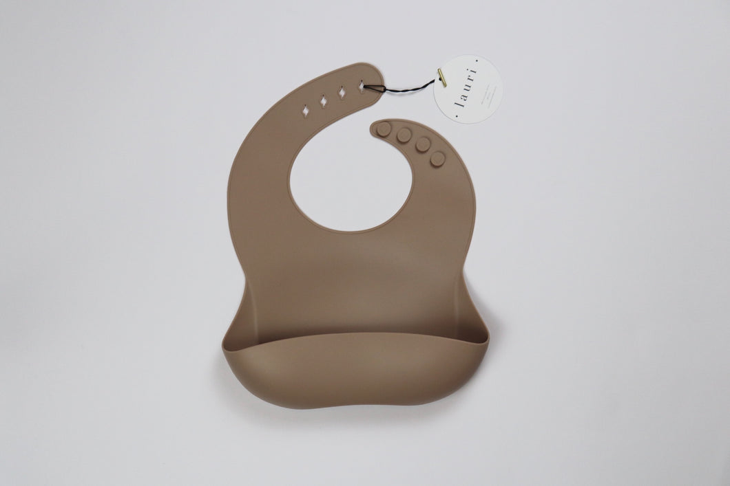 Silicone Baby Bib with pouch, BPA free, non-toxic, earthy natural colours and tones, cream, nude colour