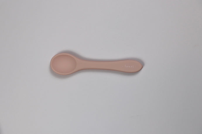 Silicone baby spoon , natural soft colour, blush pink, Lauri Australia