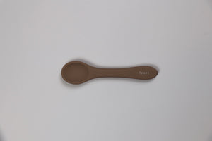 Soft silicone baby spoon, taupe, terracotta, blush pink, soft natural colours, BPA free, Lauri Australia 