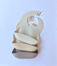 Load image into Gallery viewer, Silicone Baby Bib with pouch, BPA free, non-toxic, earthy natural colours and tones, cream, nude colour, taupe beige brown Lauri Australia
