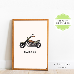 Motorbike Drawing Badass Poster - DIGITAL DOWNLOAD Printable