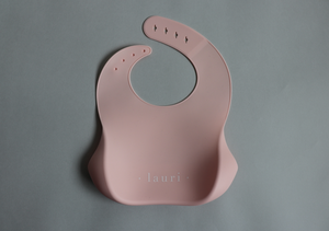 Silicone Baby Bib with pouch, BPA free, non-toxic, earthy natural colours and tones, blush pink