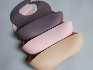 Silicone Baby Bib with pouch, BPA free, non-toxic, earthy natural colours and tones, cream, nude colour