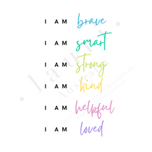 Load image into Gallery viewer, This simple, minimalistic affirmations digital download poster is designed to inspire and motivate kids of all ages with positive affirmations about themselves. Daily affirmations are great to create positive self esteem within children and help them to understand “I am enough” using bright and colourful rainbow tones sold by. Lauri Australia
