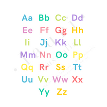 Load image into Gallery viewer, This is a digital download poster of a bright rainbow alphabet chart which is perfect for Montessori inspired homeschool classrooms, playrooms and childrens toddler nurseries or bedrooms too. At Lauri Australia we offer a huge range of educational posters and wall art designs, featuring both boho muted tones and bright rainbow colours. We offer shapes posters, alphabet prints, animal alphabet vegan leather posters, positive affirmations for kids
